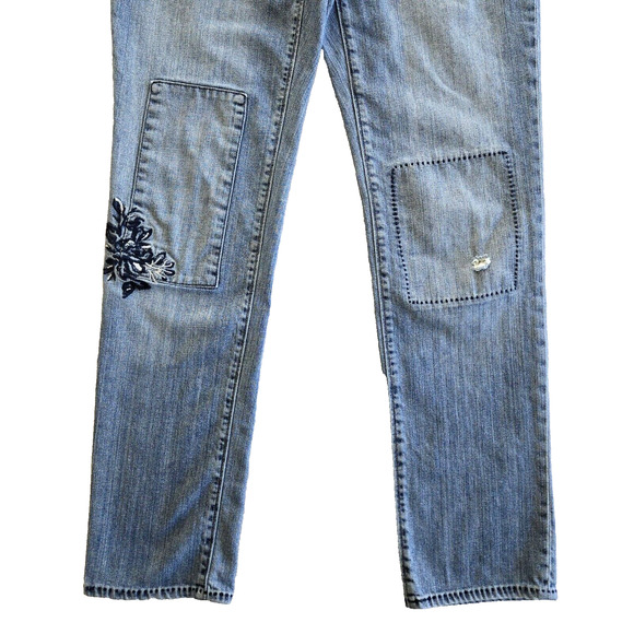 Eddie Bauer Jeans Womens 2 Button Fly Straight Distressed Embroidery Boho Y2K - Picture 5 of 12